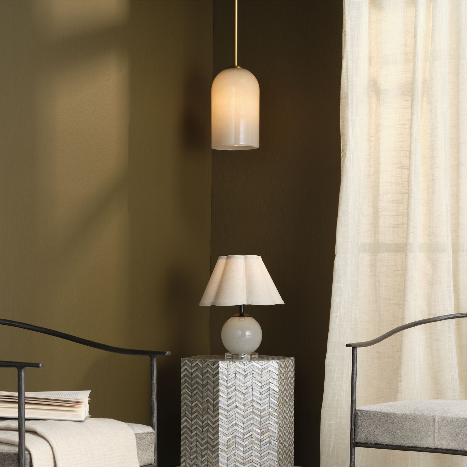 Brianna 1-Light Glass Pendant, Taupe