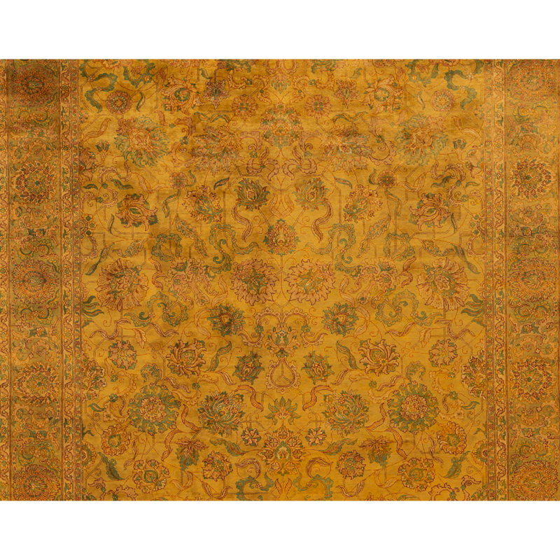 Hand Knotted Wool Oriental Area Rug in Gold And Green