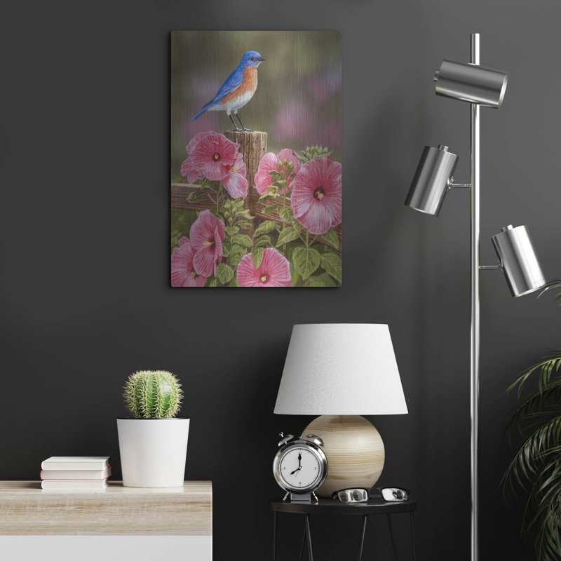 Winston Porter «Bluebird with Hibiscus» par William Vanderdasson, art mural en métal, 16 po x 24 po