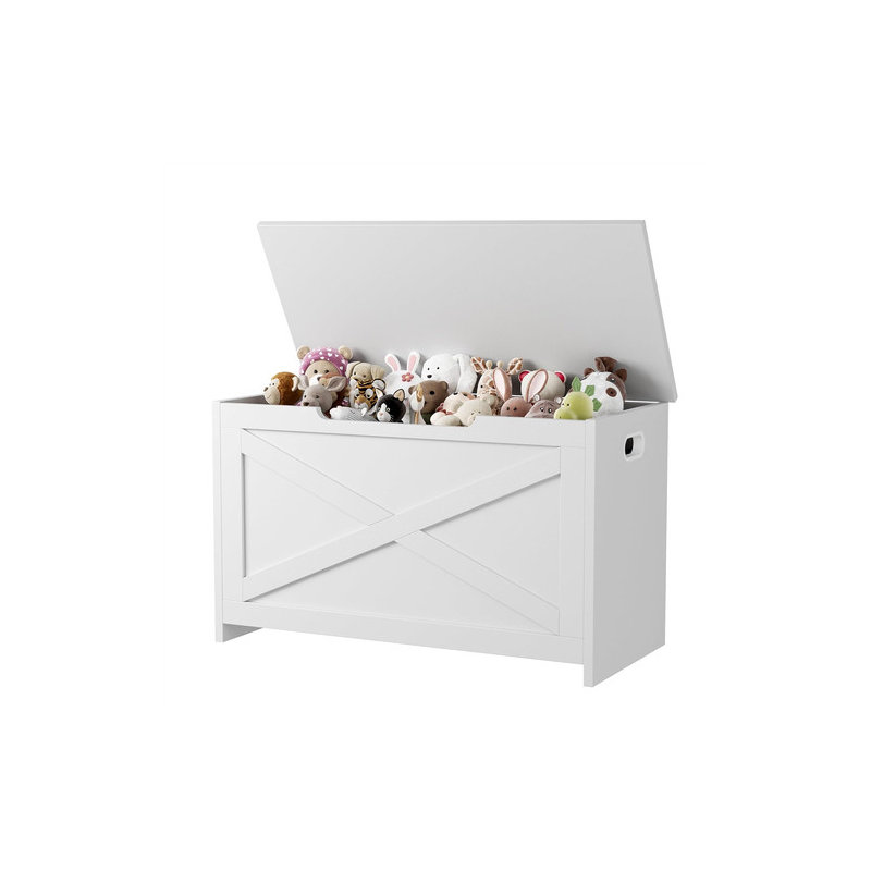 30" Wooden Storage Bench with Safety Hinge, Large Toy Chest for Entryway, Living Room & Bedroom, White