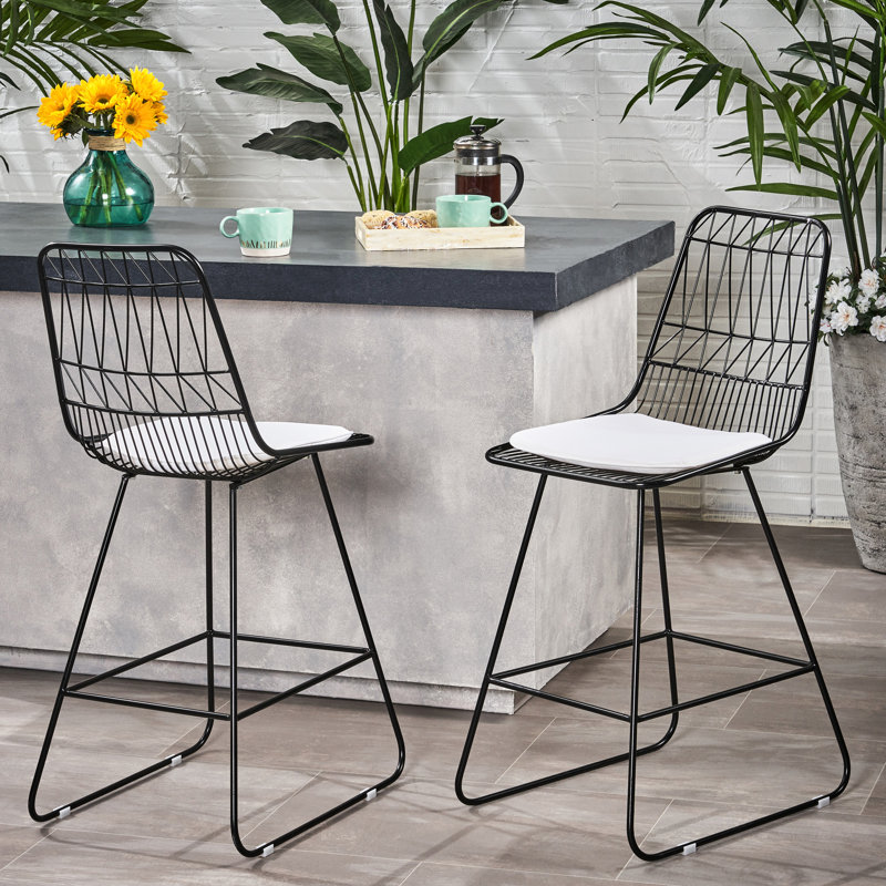 Tabourets de comptoir 2 de conception moderne avec structure en fer et coussins d'eau - P 24,56 po x l 18,52 po, H 42,14 po, hauteur de l'assise 2 et 26,25 po, capacité de charge de 400 lb