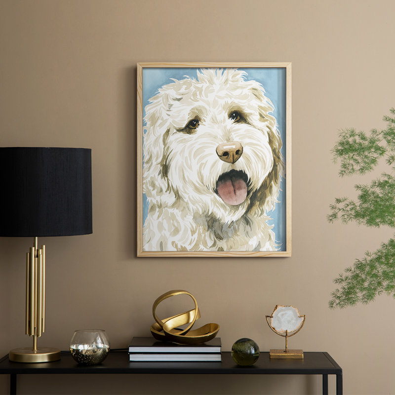 Labradoodle II, reproduction encadrée - bois massif, H 21 po x l 17 po