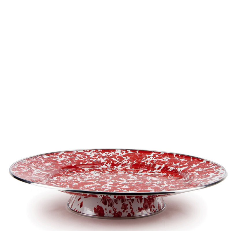 Solid Enamelware Cake Stand, Cobalt Swirl