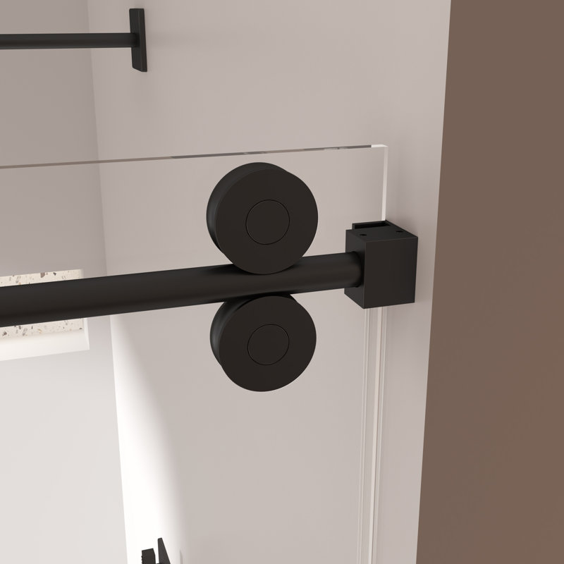 Porte de douche simple sans cadre coulissante de 56 à 60 po x 76 po avec verre trempé de 3/8 po et nickel brossé, Noir mat
