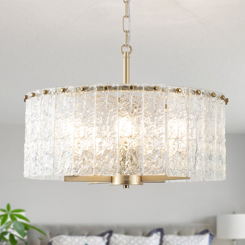 Lustre tambour pour îlot de cuisine à 5 lumières à intensité variable Hajarah, Or vaporisé, H 18,5 po x l 18,5 po x P 7,87 po
