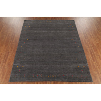 Tapis gris à rayures indiennes Gabbeh 8 x 10