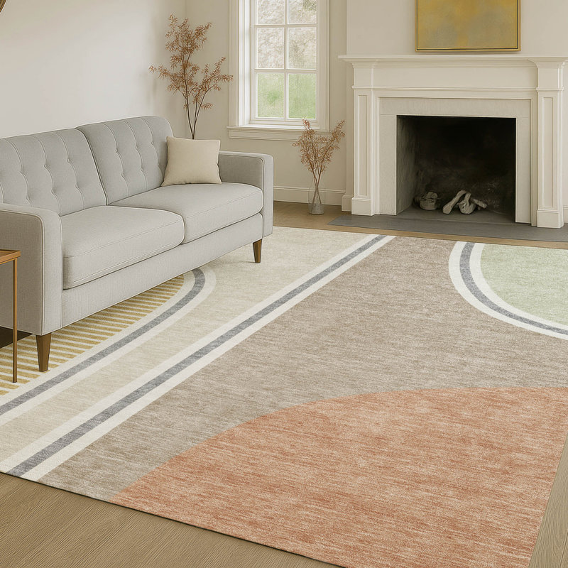 Tapis moderne lavable à la machine intérieur / extérieur ACN2505, Beige, Rectangle 10 pi x 14 pi