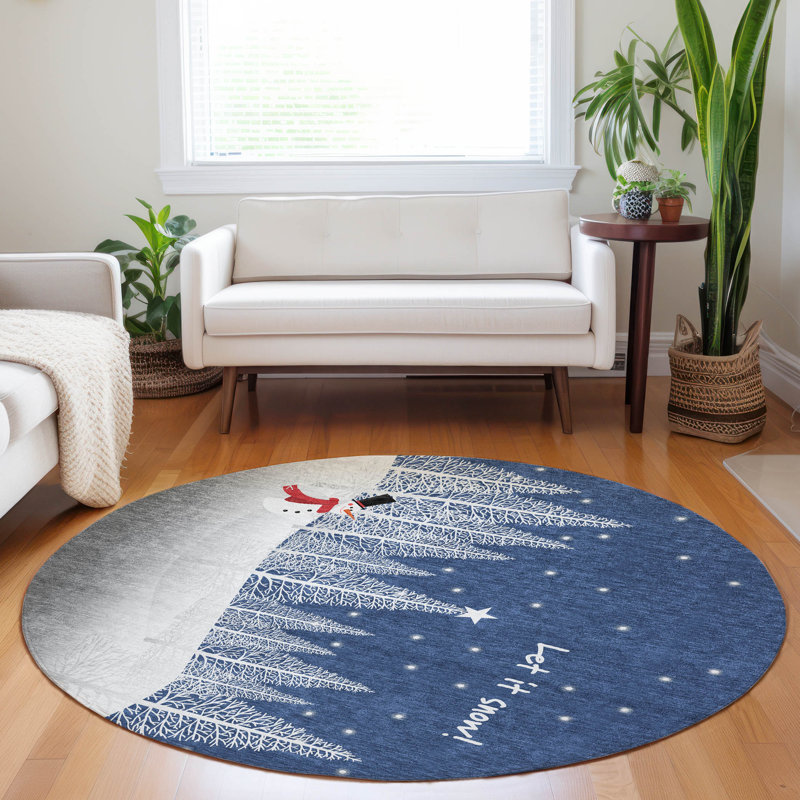 Premium Machine Washable Cerrito AMF223 Blue Rug, Round 8'