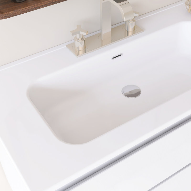 Wall Mounted Single Bathroom Vanity With White Ceramic Integrated Top, White, 36"