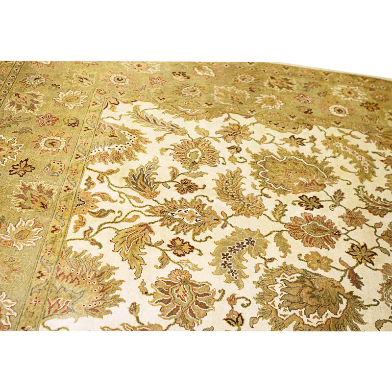 Tapis ivoire et vert noué à la main de haute qualité