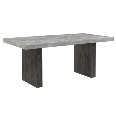 Modern, Rectangular, Grey, Dining Table, Rubberwood, Pedestal Base, Faux Marble Finish, Accented Legs, Contemporary Style, Seats 6