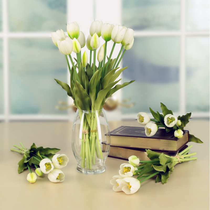 Blooming Tulip Bunch - 15 Inches Set Of 6, White