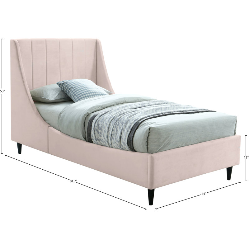 Eva Upholstered Low Profile Platform Bed, Pink Velvet, Twin