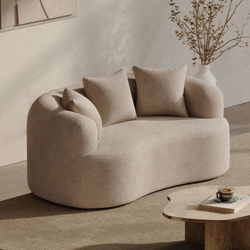 Canapé incurvé désossé en mousse à haute densité et sans assemblage requis, Marron clair, H 24,8 po x l 68,5 po x P 39,4 po
