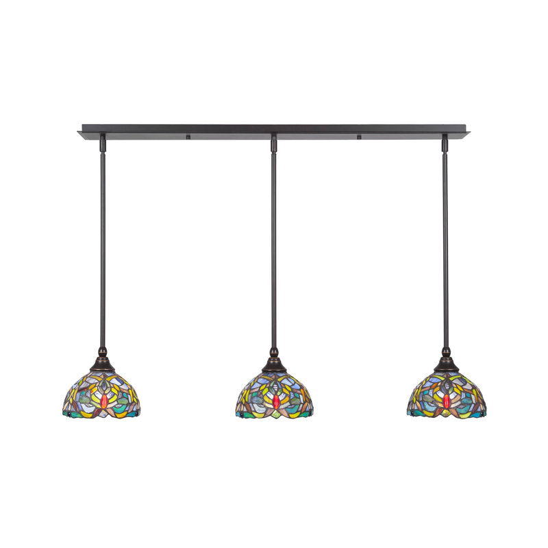 Luminaire suspendu linéaire sur pied 3 lumières avec verre d'art kaléidoscope de 7 po, Granit foncé