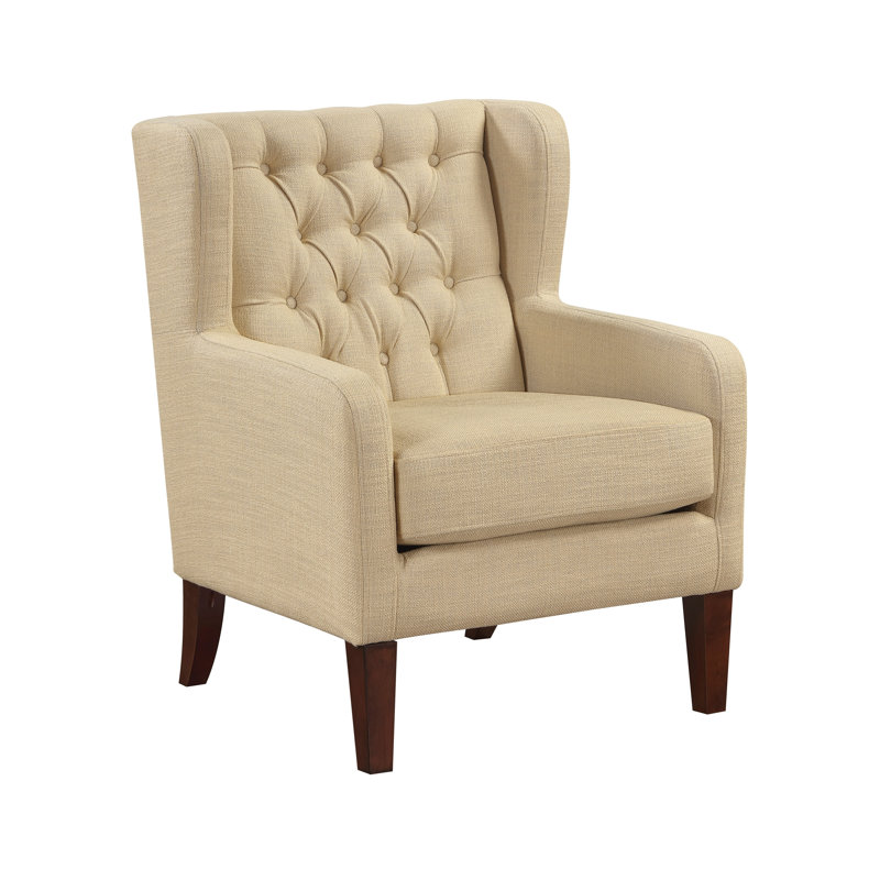Fauteuil à oreilles classique rembourré beige capitonné capitonné luxueux et confortable, meubles de salon 1pc