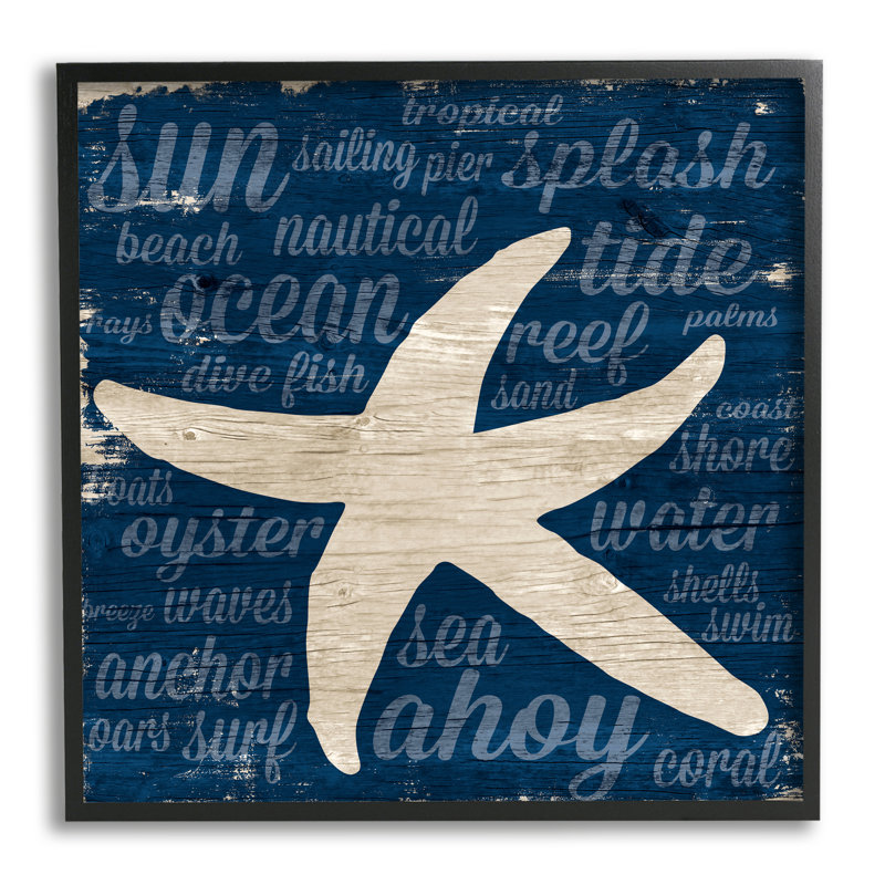Expressions nautiques amusantes sur une étoile de mer rustique, Giclée encadrée noir minuit, H 24 po x l 24 po x P 1,5 po