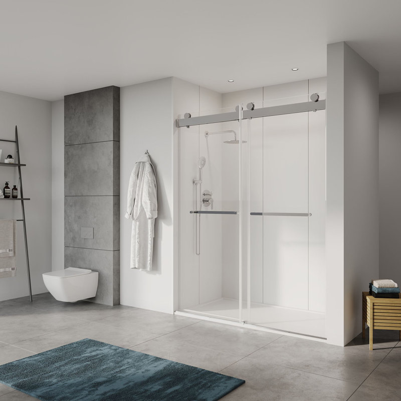 Chrome Frameless Sliding Shower Door with Tempered Glass, 60 x 76 inches