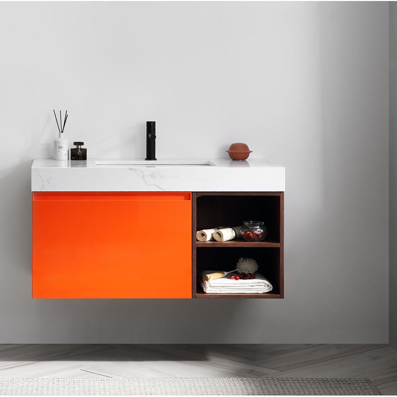 Noam 42? Ensemble de meuble-lavabo mural simple, Rouge ambré