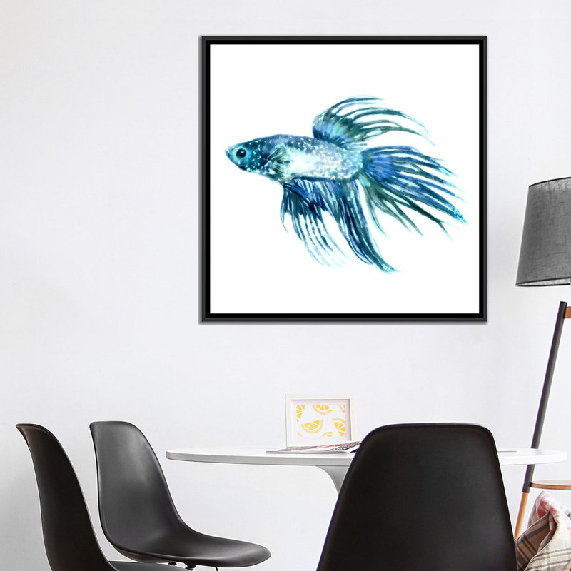 « fish iv », impression sur toile, H 18 po x l 18 po x P 1,5 po, Toile avec cadre noir, Pas de tapis