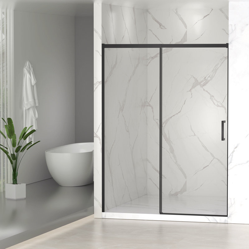 56-60" W X 74" H Semi-Frameless Sliding Shower Door, 1/4" (6Mm) Clear Sgcc Tempered Glass, Matte Black Finished, Adjustable Width – No Cutting Required