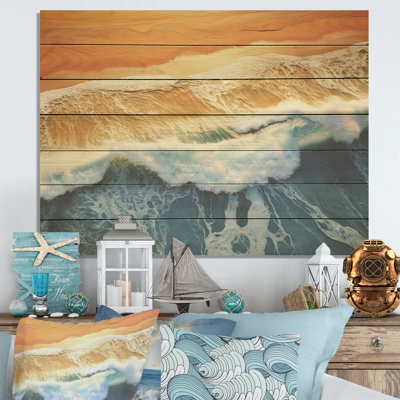Vue aérienne de la plage bleue et orange II - plage sur bois