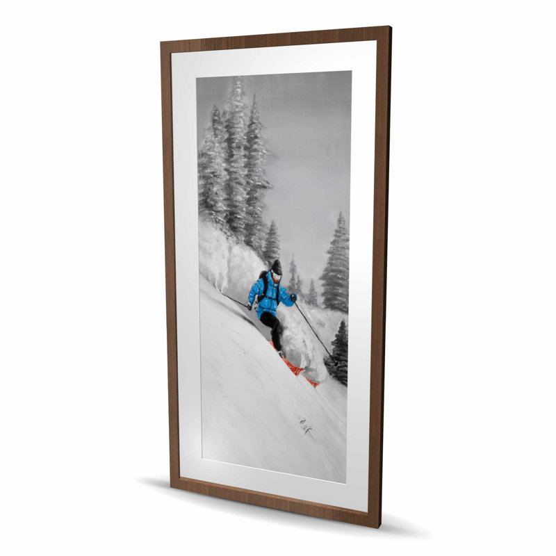 «Man Skiing in Mountain - Blue Holidays», reproduction encadrée