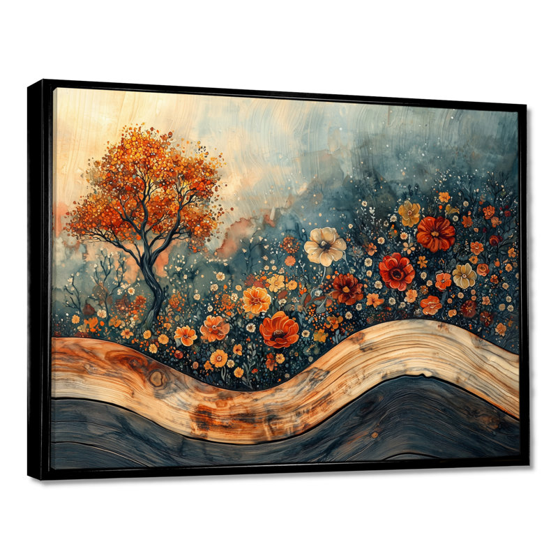 Indara, fleurs sauvages et jardin de cactus au désert - Art mural fleurs sauvages, H 12 po x l 20 po, Noir