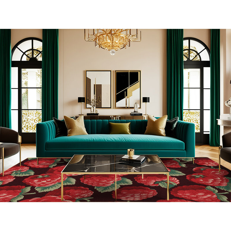  Tapis lavable framboise et fruits rouges, Rectangle 7 pi x 9 pi