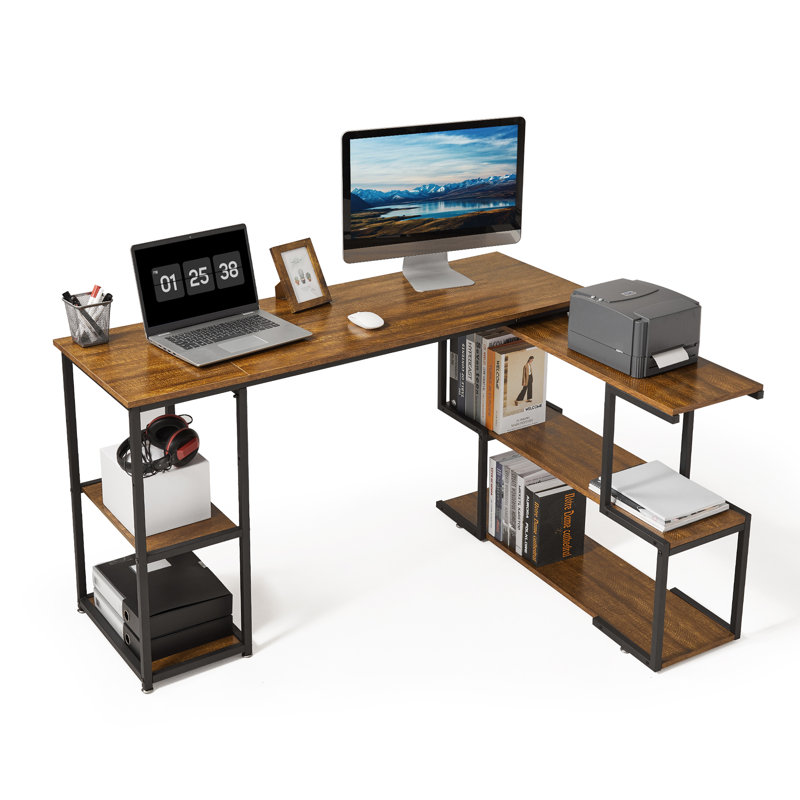 Krimhilde 135.5Cm W L-Shaped Computer Desk, Brown