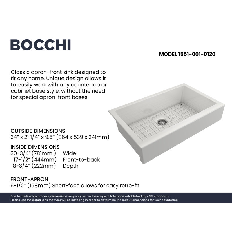 Nuova Pro 34'' L Single Basin Kitchen Sink, White