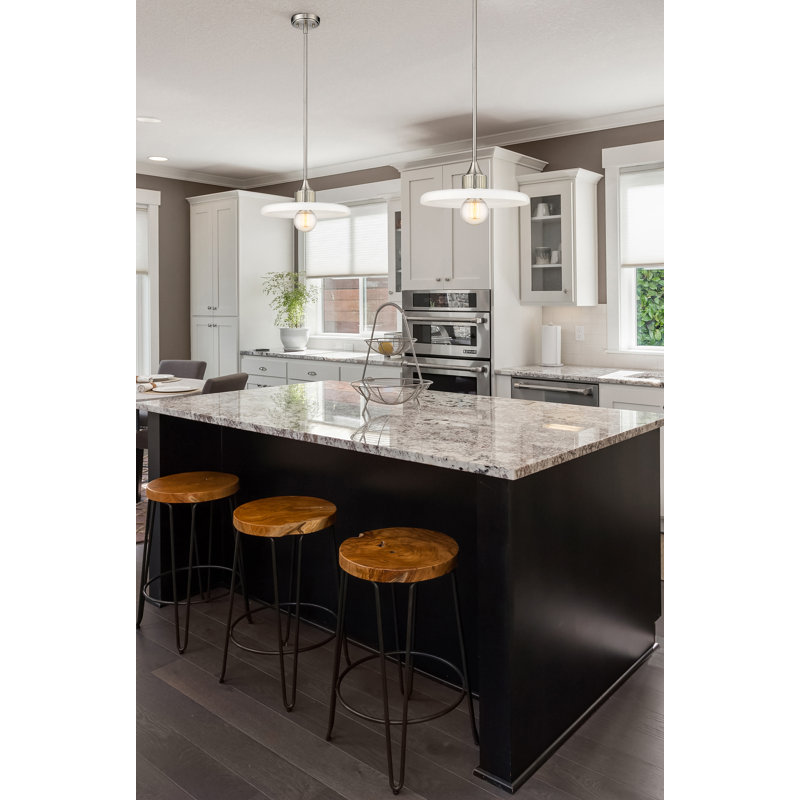 Jamyla 1 - Light Unique/Statement Pendant, Brushed Nickel, 6.25" H x 14" W x 14" D, Gloss Opal