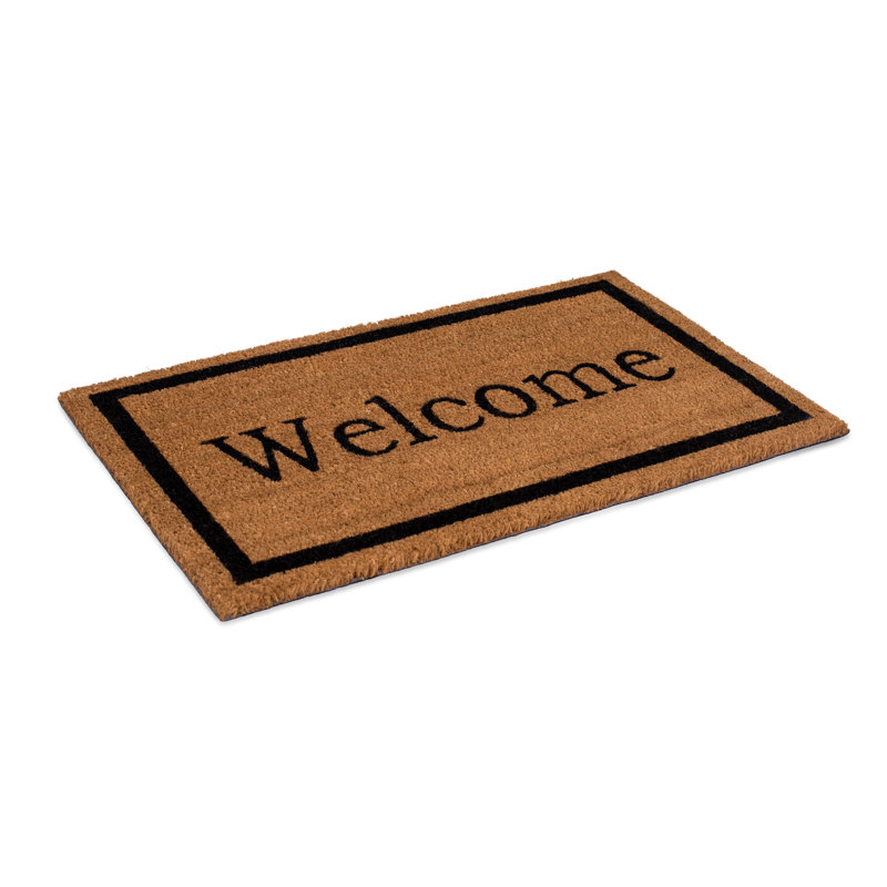 Durable Brown Coir Rectangular Welcome Doormat with Vinyl Backing