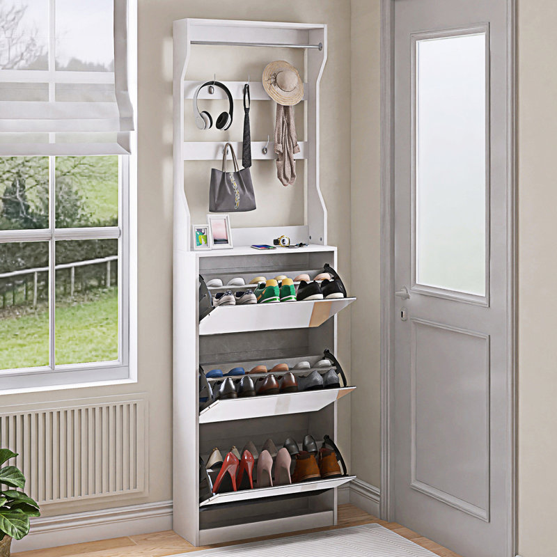 Armoire à chaussures à miroir avec 3 tiroirs rabattables, étagère à chaussures à miroir, armoire d'entrée