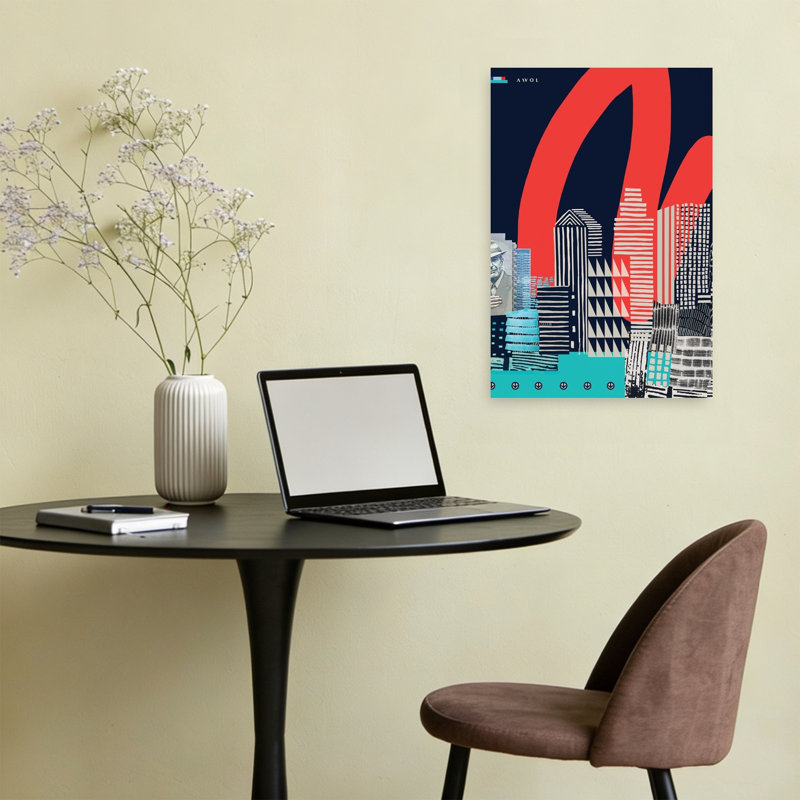 Urban Skyline Art, Montreal City Geometric Contemporary City Wall Art Print 1 Piece Wrapped Canvas Wall Art