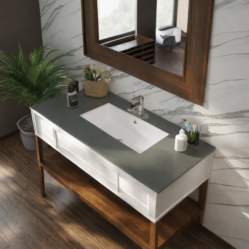 Lavabo rectangulaire encastré en céramique blanche de 71 x 36 cm avec trop-plein, bonde de 4,4 cm, grand lavabo pour salles de bain principales