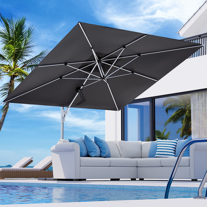 Parasol en porte-à-faux, Noir, 10 pi x 10 pi