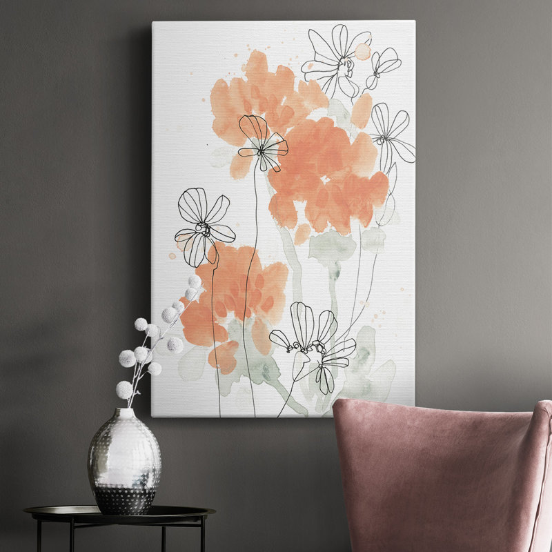 Pivoines Blush II - reproduction de dessin sur toile tendue, H 27 po x l 16 po x P 1 po
