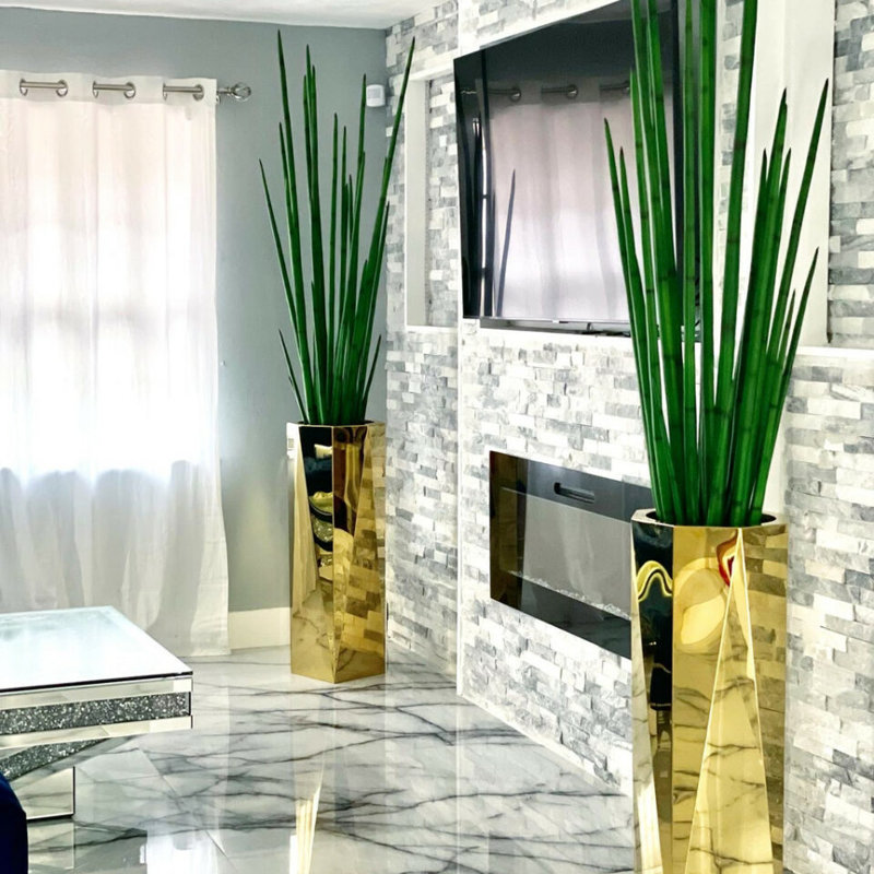 36" Gold Tone Metal Prism Planter