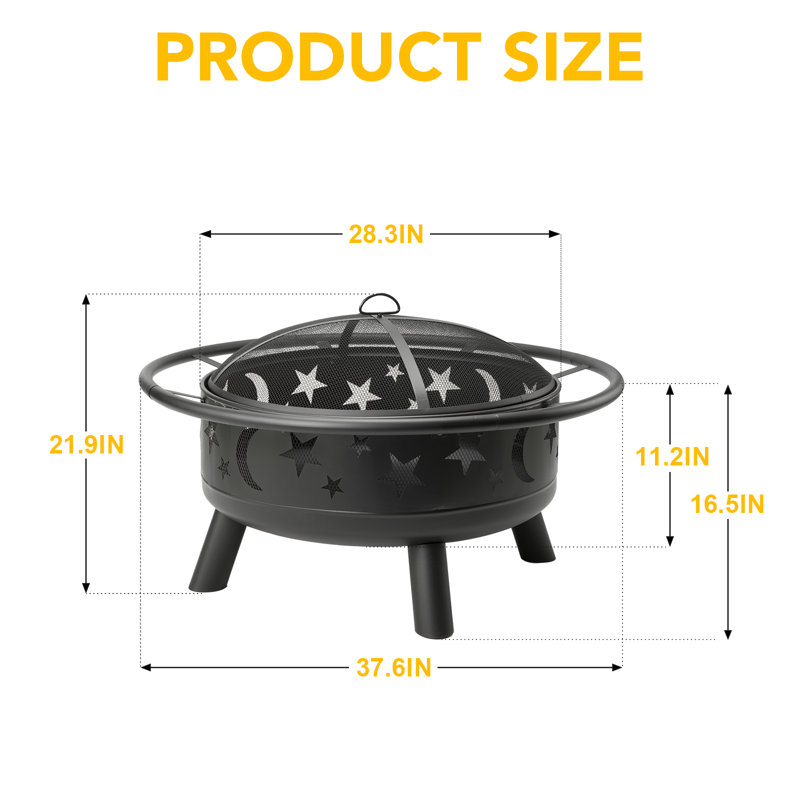 Steel Wood Burning Outdoor Fire Pit, 21.9" H x 37.6" W