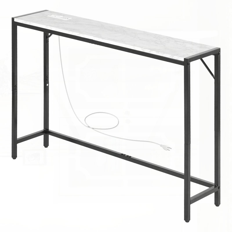 Narrow Marble Console Table with Built-in Power Outlet and USB Ports