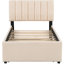 Lit plateforme simple tapissier beige avec gigogne de taille compacte et élégant-451596788-451596790