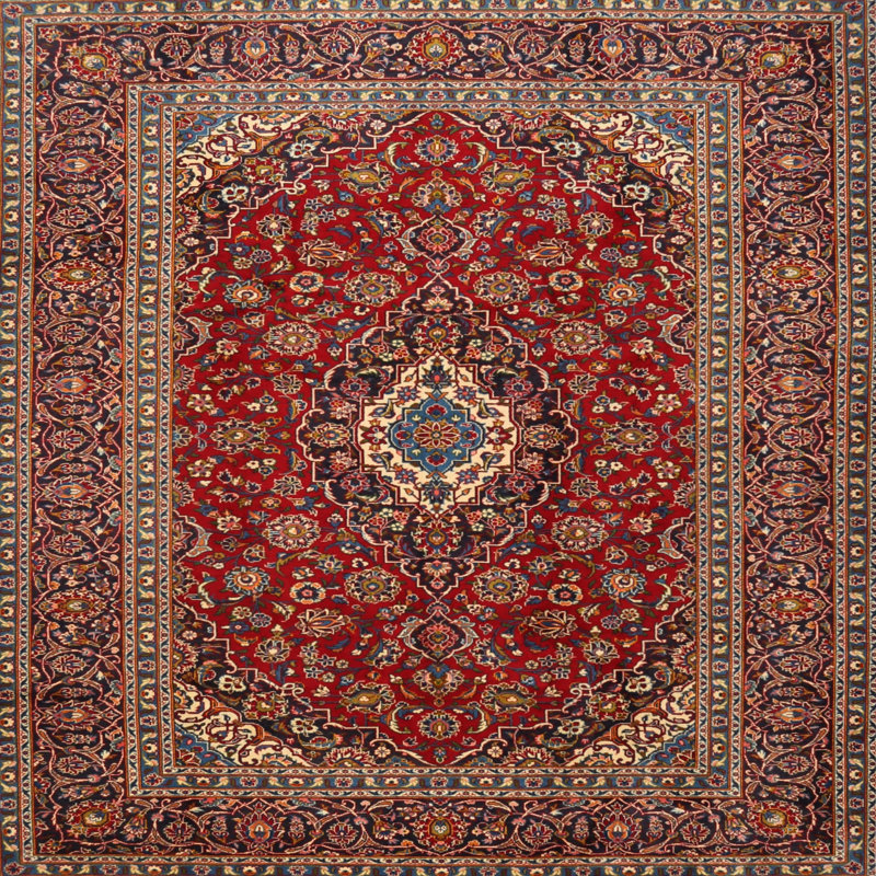 Tapis traditionnel rouge / bleu / beige Doimo, Rond 5 pi