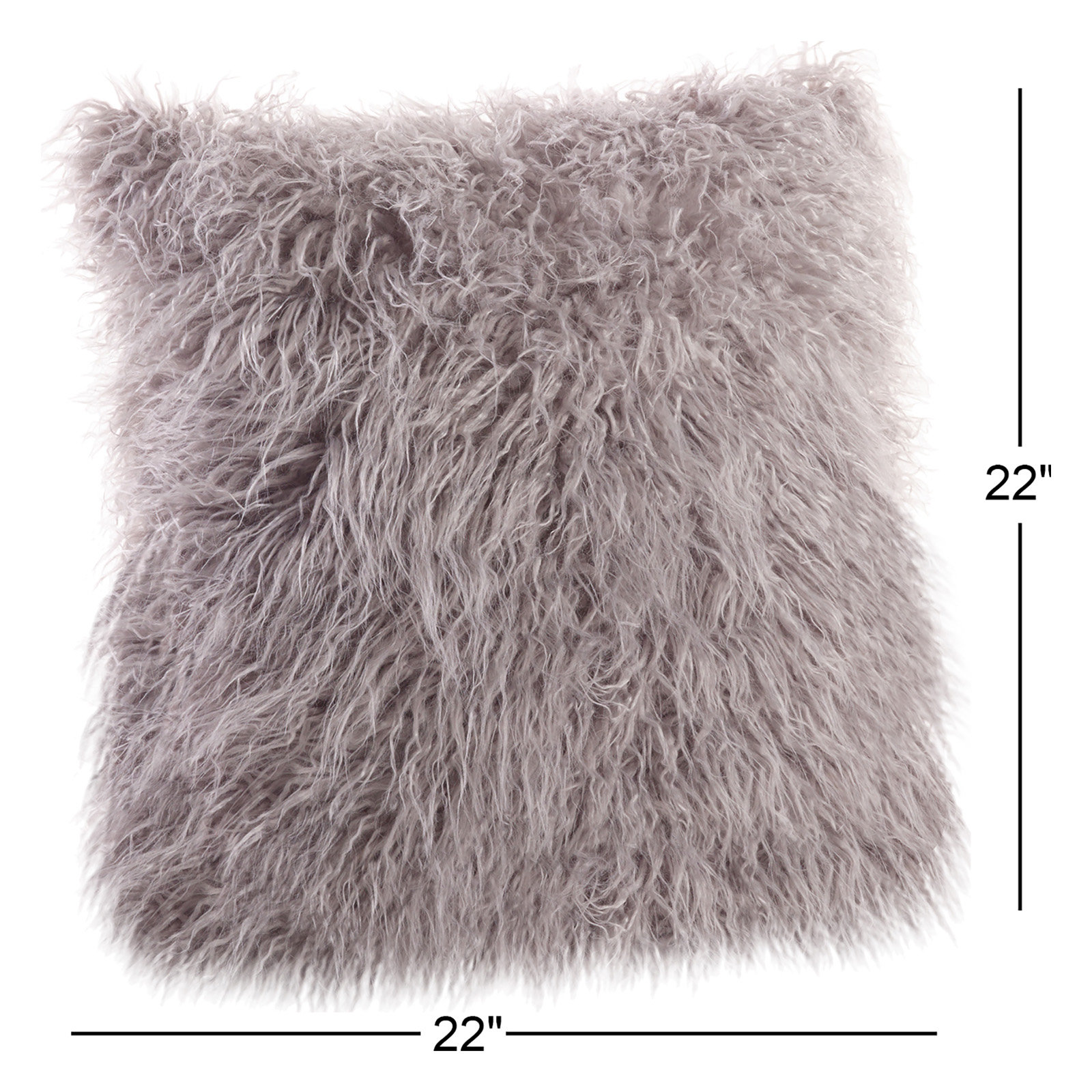 Faux Mongolian Collection Throw Pillow, 22"H x 22"W, Fog