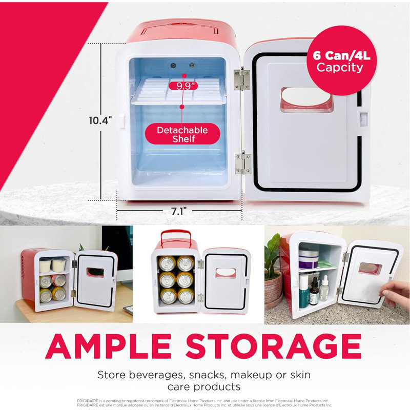 Mini Retro Personal Fridge – 6 Can Compact Cooler (1 Gal), Portable For Home & Car, AC/DC Plug (110V & 12V),Blue, Red