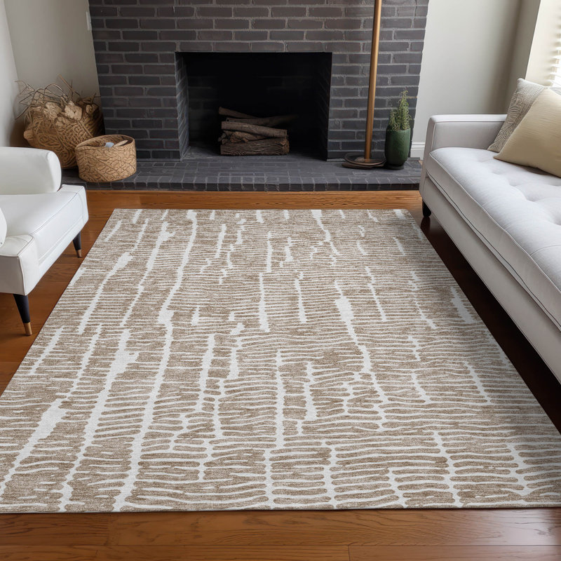 Tapis brun Prisco lavable à la machine de qualité supérieure, Rectangle 2 pi 6 po x 3 pi 10 po