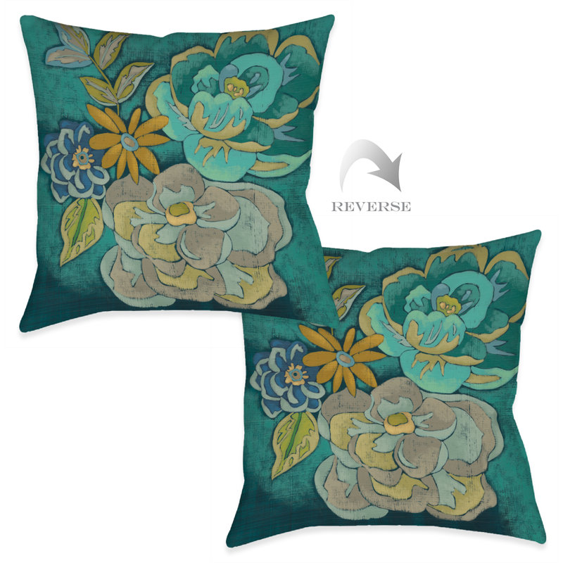 Teal Bouquet Floral Throw Pillow