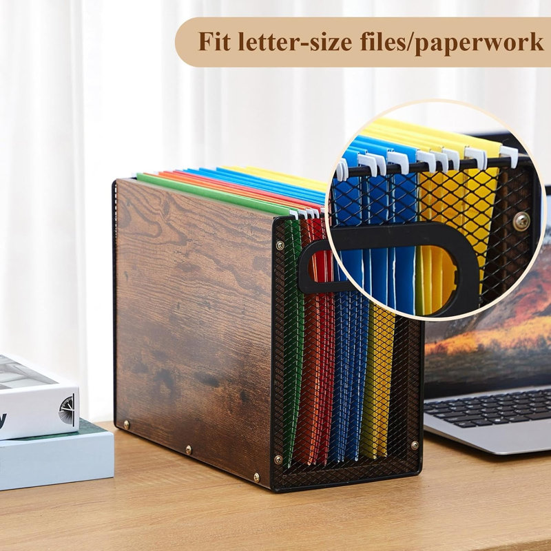 Wooden Hanging File Organizer Box with Handles, 2 Pack