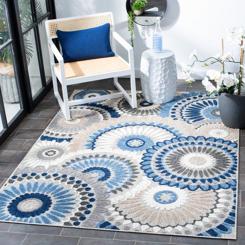 Tapis d'intérieur / extérieur à motif géométrique Delloyd Performance, Rectangle 6 pi 7 po x 9 pi