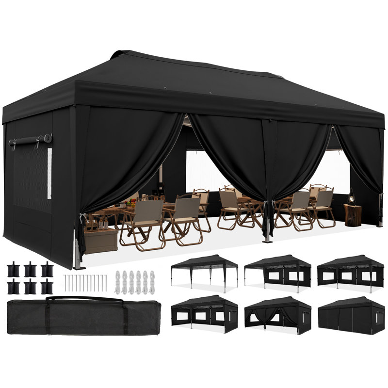 Quictent 3x6m Pop Up Gazebo with Central Lock, Heavy Duty Outdoor Canopy Tent with Mesh Window Sides, Portable Event Shelter for Backyard, Parties, Camping-Grey